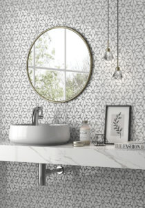 bathroom wall with flower shape mosaic 