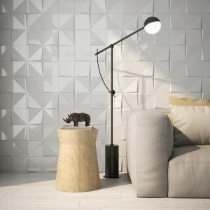 room with white textured wall ceramic tile