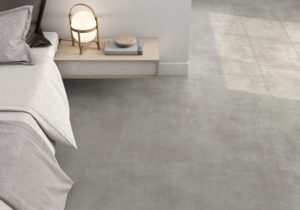 bedroom with gray glazed porcelain tiles 