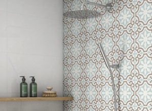 bathroom shower with deco ceramic tile 