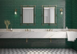 bathroom with green ceramic handmade look tile
