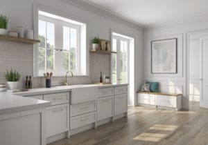 kitchen with tender gray ceramic backsplash