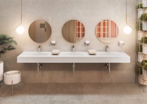 bathroom with white porcelain stone look tile 