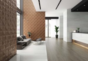 lobby with porcelain wood look tile 