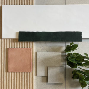 flat lay with porcelain and ceramic tile 