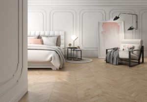 bedroom with wood look porcelain tiles