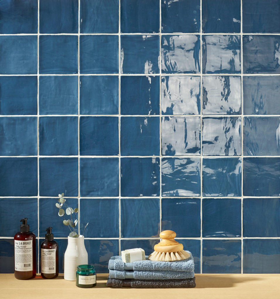 wall with blue handmade look wall ceramic tile