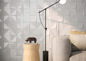room scenes with white textured ceramic tile