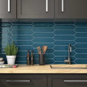 kitchen backsplash with blue picket handmade look tile 