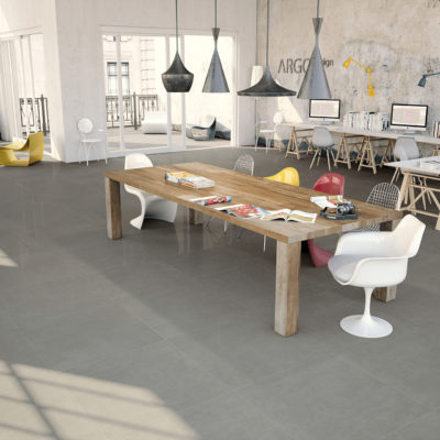 room scene with porcelain gray industrial floor tile