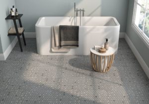 bathroom floor wit natural stone mosaics