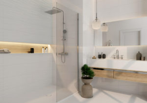 bathroom with white ceramic wall tile