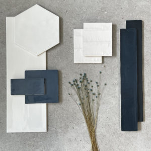 flat lay with porcelain and ceramic tile 