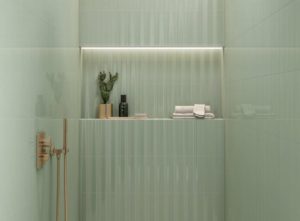 bathroom with green ceramic tile